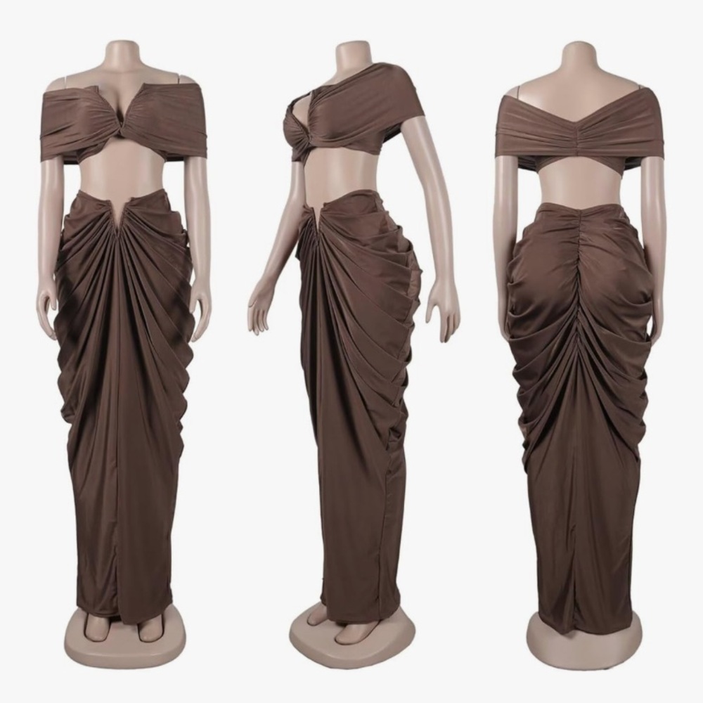 Elegant Nude Two-Piece Draped Dress